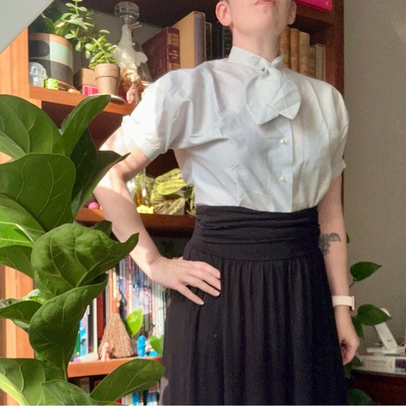 Vintage Tops - Vintage pale blue blouse with neck tie bow